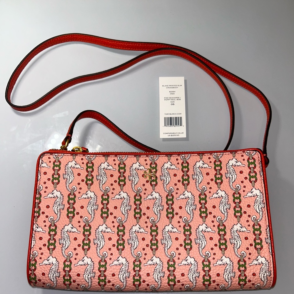 Women's Coral Seahorse Print Crossbody Bag - Picture 6 of 11